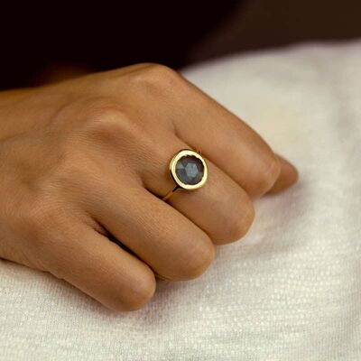 BAGUE MONDAINE, plaqué or topaze & moonstone (BAGLU31)