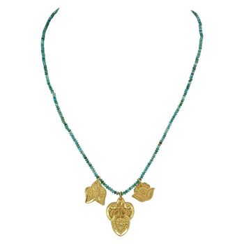 COLLIER TURQUOISES POUCHRY,  médailles plaqué or (CETH5) 3