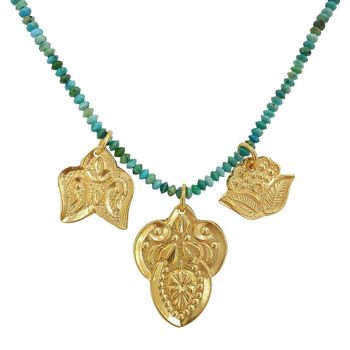 COLLIER TURQUOISES POUCHRY,  médailles plaqué or (CETH5) 2