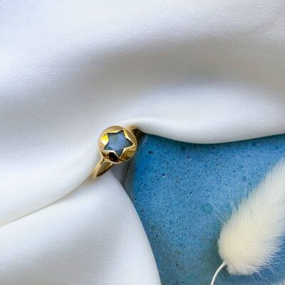 NAOMI ETOILE RING, gold plated & london blue topaz (BAGNAET)