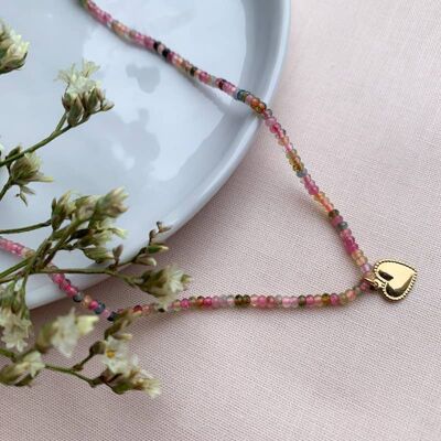 SOMPTUOUS NECKLACE, tourmalines & gold-plated heart (CCHLU18)