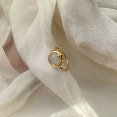 NAOMI HEART RING, Gold plated & white moonstone (BAGNACOEUR)