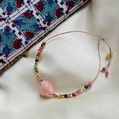 BRACCIALE DORIS OPAL, guscio di opale rosa e tormaline (BOC2BIS)