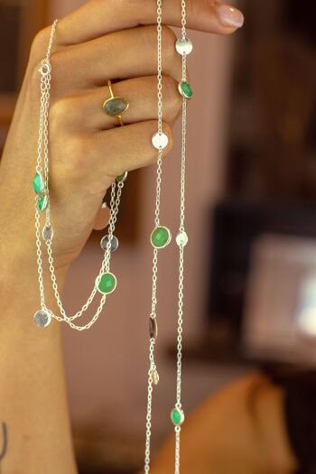 SAUTOIR CHAINE ELEGANCE , argent & chrysoprase (SCHLU20) 1