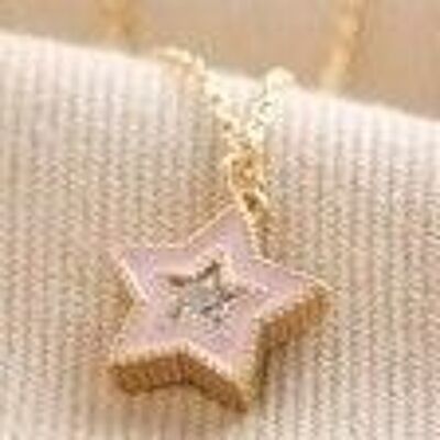 Pink Emaille und Crystal Star Halskette in Gold