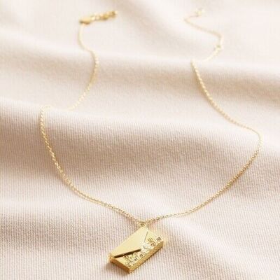 Wildflower Envelope Locket Pendant Necklace in Gold