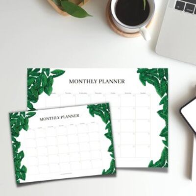 Planificador mensual, Planificador mensual, Syngonium, Diseño botánico, Planificador mensual, sin fecha