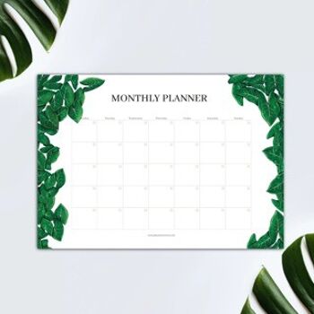Planificateur mensuel, Planificateur mensuel, Syngonium, Botanical Design, Planificateur mensuel, sans date 2
