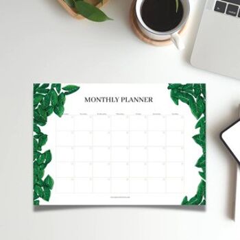 Planificateur mensuel, Planificateur mensuel, Syngonium, Botanical Design, Planificateur mensuel, sans date 8
