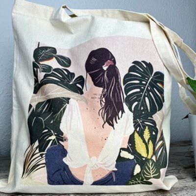 Bolso, bolso de tela, bolso colgante, estampado botánico, asa larga, tote bag