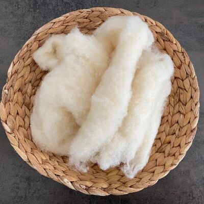 Merino raw wool fibers for spinning and felting, natural white, undad, organic farming, no chemical treatment, hand-washed