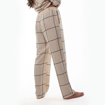 Pantalon en Viscose à Carreaux Blanc 4