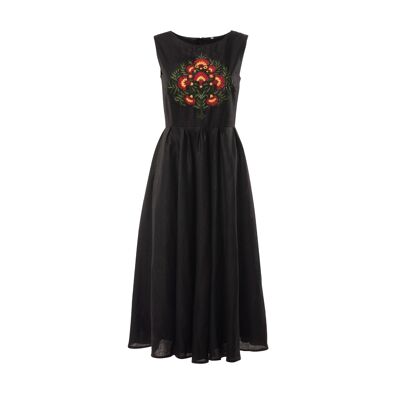 Demeter handbesticktes Hanf-Midikleid