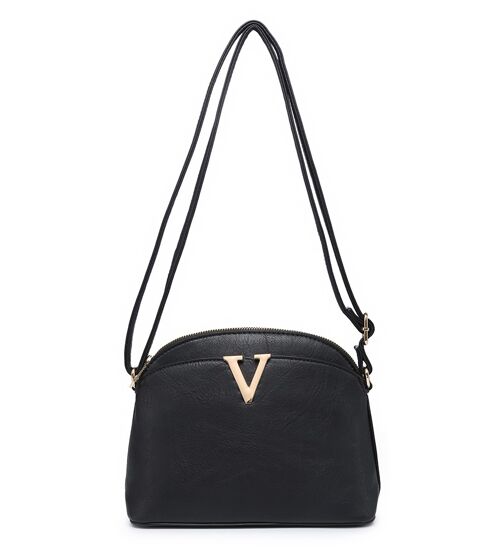 New Womens Crossbody Bag Metal Logo Handbag Main Zipper Shoulder bag vegan PU leather -A36904 black