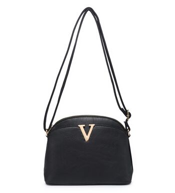 Nouveau sac à bandoulière pour femme Logo en métal sac à main principal sac à bandoulière fermeture éclair cuir PU végétalien -A36904 noir 1