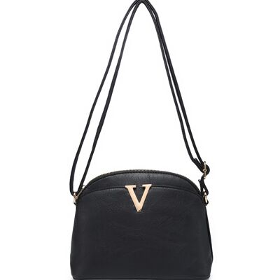 New Womens Crossbody Bag Metal Logo Handbag Main Zipper Shoulder bag vegan PU leather -A36904 black