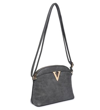 Nouveau sac à bandoulière pour femme Logo en métal sac à main principal sac à bandoulière fermeture éclair cuir PU végétalien -A36904 noir 4