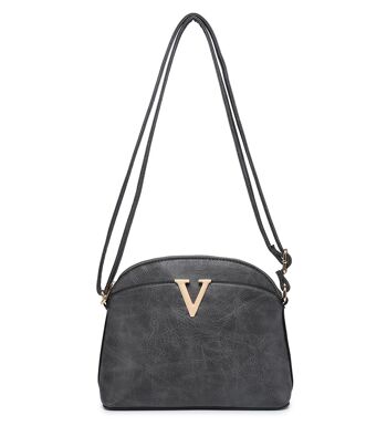 Nouveau sac à bandoulière pour femme Logo en métal sac à main principal sac à bandoulière fermeture éclair cuir PU végétalien -A36904 noir 7
