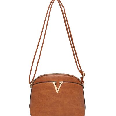 Ladys Cross Body Bag Metal Logo Shoulder handbag with  Long Adjustable Strap - A36904 brown