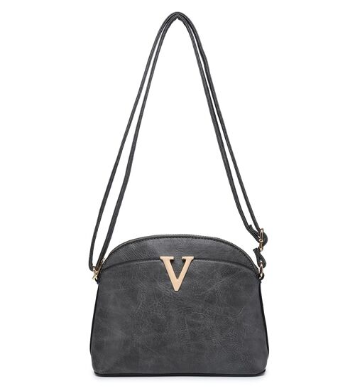 Ladys Cross Body Bag Metal Logo Shoulder handbag with  Long Adjustable Strap - A36904 grey