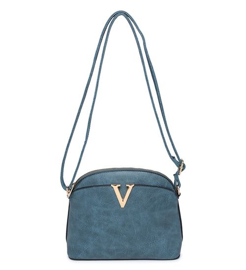 Ladys Cross Body Bag Metal Logo Shoulder handbag with  Long Adjustable Strap - A36904 light blue