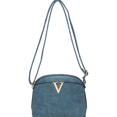 Damen-Umhängetasche mit Metalllogo, Schultertasche mit langem, verstellbarem Riemen - A36904 hellblau