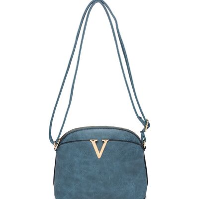 Ladys Cross Body Bag Metal Logo Shoulder handbag with  Long Adjustable Strap - A36904 light blue