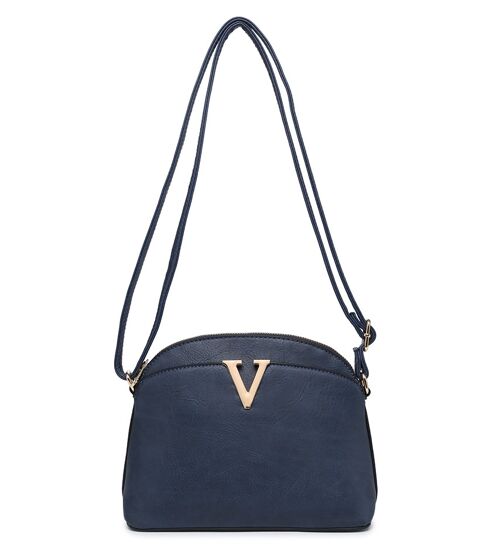 Ladys Cross Body Bag Metal Logo Shoulder handbag with  Long Adjustable Strap - A36904 Dark Blue