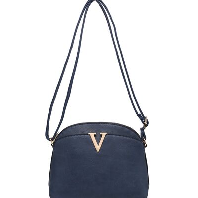 Ladys Cross Body Bag Metal Logo Shoulder handbag with  Long Adjustable Strap - A36904 Dark Blue