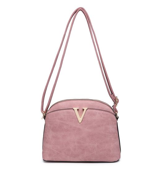 Ladys Cross Body Bag Metal Logo Shoulder handbag with  Long Adjustable Strap - A36904 pink