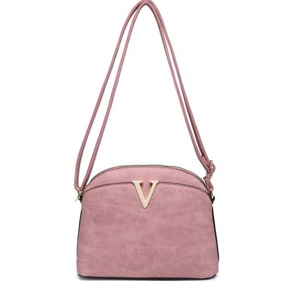 Ladys Cross Body Bag Metal Logo Shoulder handbag with  Long Adjustable Strap - A36904 pink