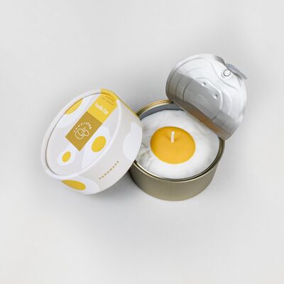 Vanilla scented candle - Egg shape - 285g. | Sealed in a can | Two wicks | 100% Vegetable wax | Handmade | Large novelty candle