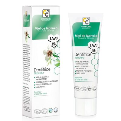 COMPTOIRS ET COMPAGNIES - Pasta dental blanqueadora con miel de Manuka IAA15+ - Protege el brillo dental - Sin flúor y con certificación orgánica - 75 ml