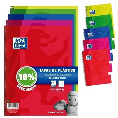 Oxford Pack 5 Blocs Tapa Plástico Folio 80 CN
