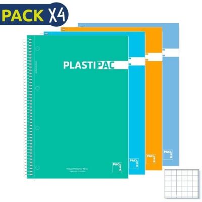 Pack 4 Bloc 90 gr tapa plástico A4 micro 100 hojas cuadrícula