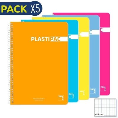 Pack 5 Bloc 90 gr tapa plástico Folio 80 hojas cuadrícula 4x4