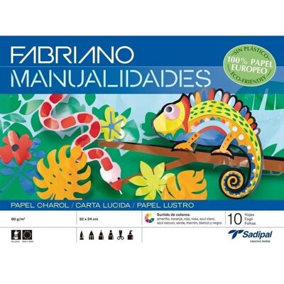 Pack 10 Bloc manualidades 10 hojas Papel charol colores