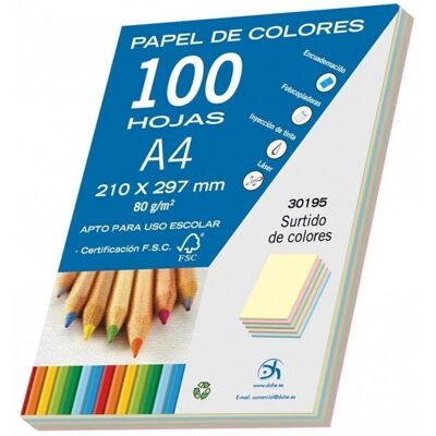 Paquetes 100 hojas colores pastel A4 80 gr