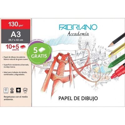 Sobre 10+5 Láminas Dibujo A3 Fabriano 130 gr