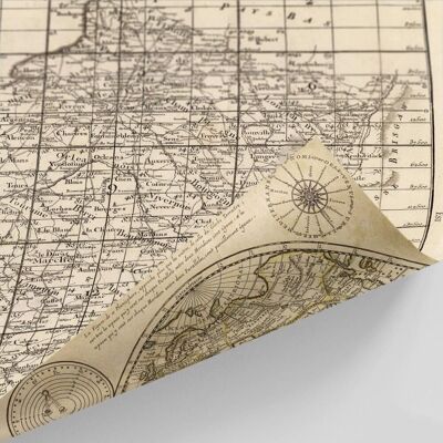 Hoja de papel de regalo con mapa de Francia vintage / Mapa del mundo vintage