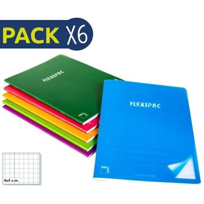 Pack 6 Cuaderno Flexipac A4 90 gr 48 hojas Cuadrícula 4x4
