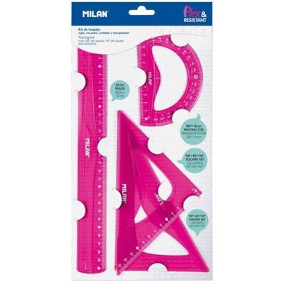 Juego Dibujo Milán flexible rosa 4 piezas regla 30