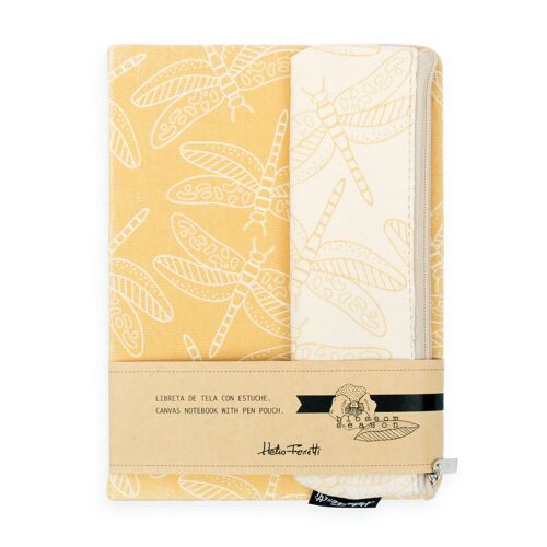 Canvas notebook with pen pouch dragonflies hf