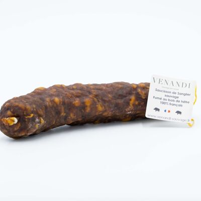 100% French wild boar sausage smoked over beech wood