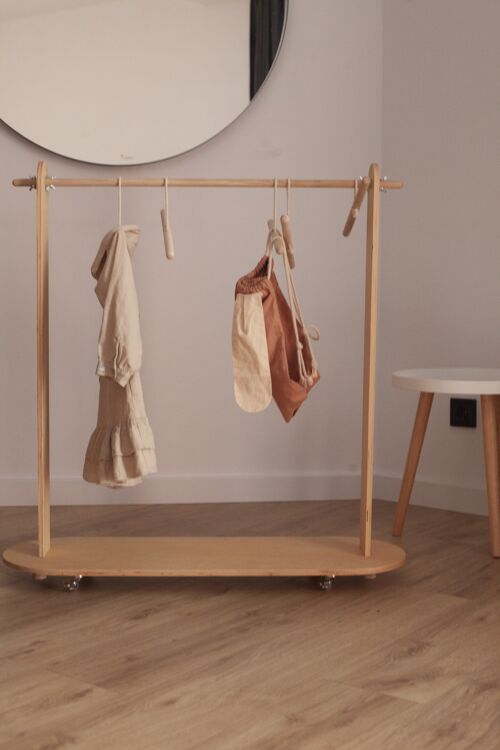 Kids Clothes Wooden Rack on the wheels