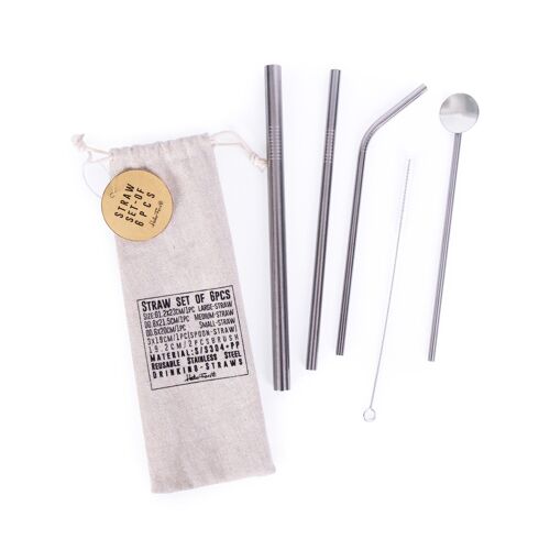 Set straws in cotton bag