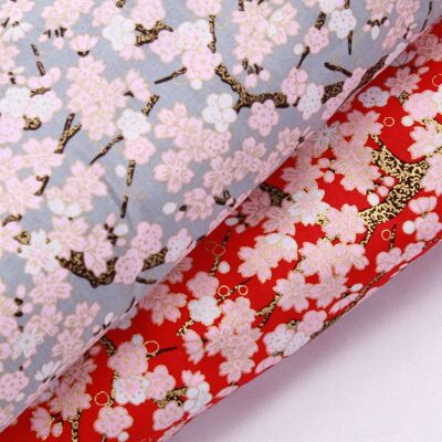 PO264 Flor de cerezo japonesa Metálica 100 % algodón, 58" (147 cm) de ancho