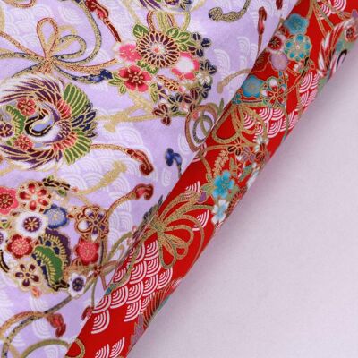 PO324 Japanese Floral Crane Orbs Metallic 100% Cotton, 58"/147cm Wide. 10m Bolt