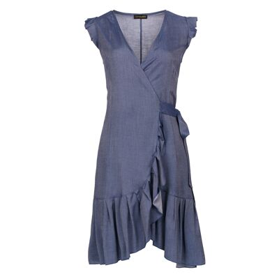 Robe portefeuille style denim bleu