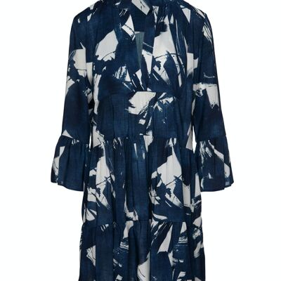 Navy and White A Line Dress with Bell Sleeves